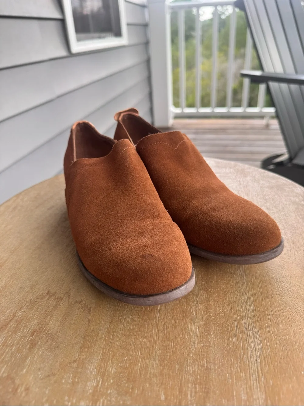 TOMS Shaye Camel Brown Suede Slip-On Ankle Booties Women’s 7.5